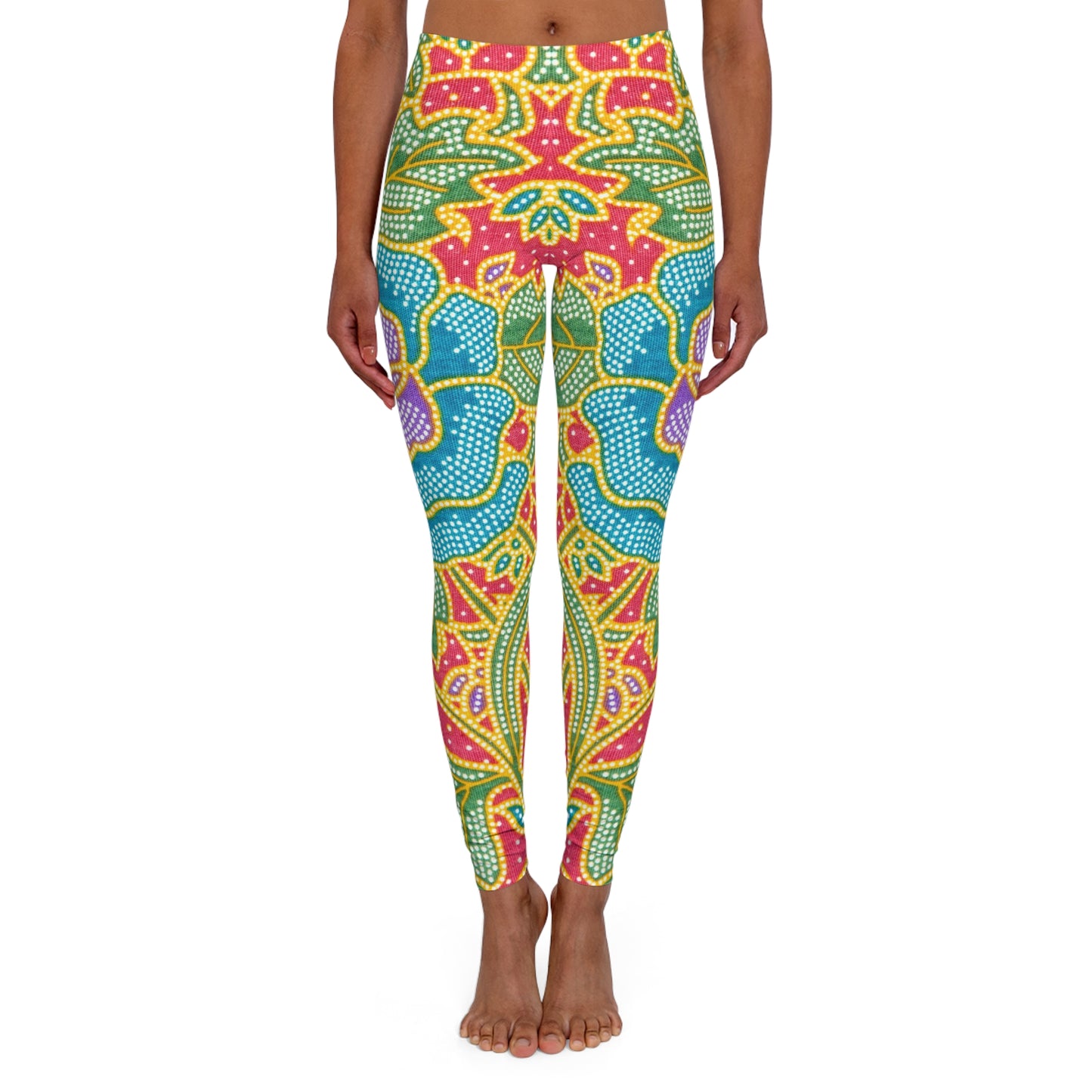 Flores verdes y rojas - Leggings de spandex para mujer Inovax