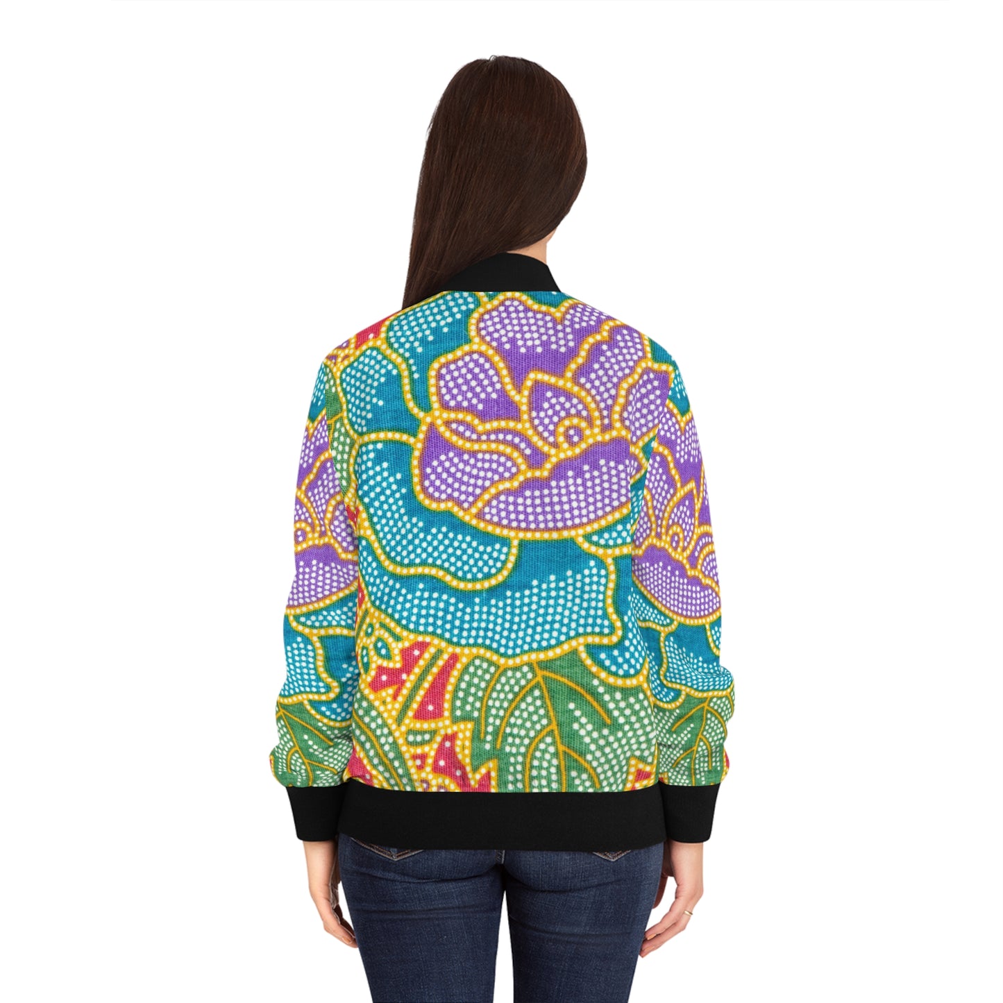 Green and red flowers - Inovax Women's Bomber Jacket