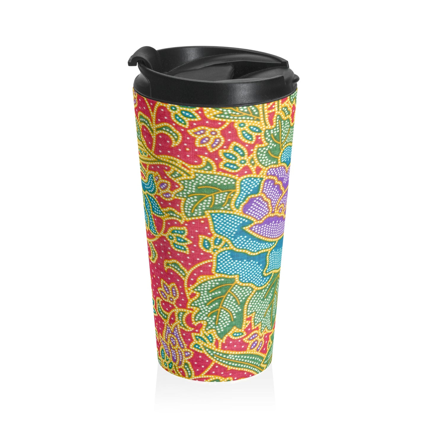 Fleurs vertes et rouges - Mug de voyage en acier inoxydable Inovax