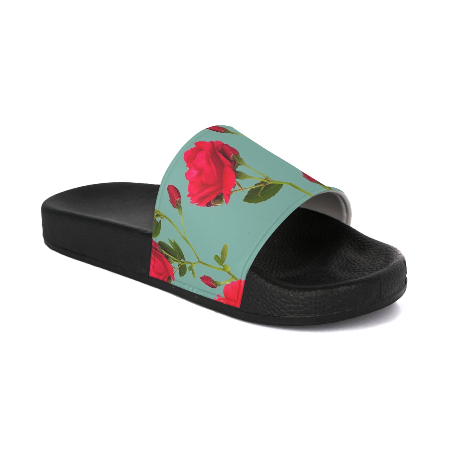 Flores Rojas y Azul - Sandalia Slide Mujer Inovax