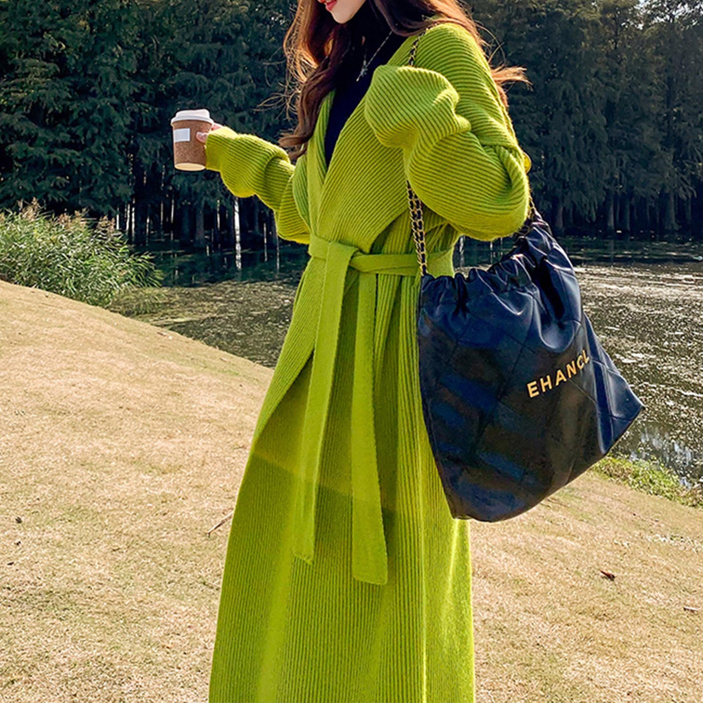 Suéter de lana de alpaca verde, abrigo, cárdigan de punto suelto y grueso, prendas de punto hechas a mano, ropa tejida a mano, ropa de mujer