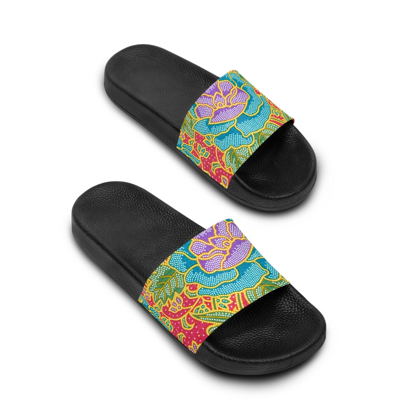 Green and red flowers - Inovax Women's Slide Sandal