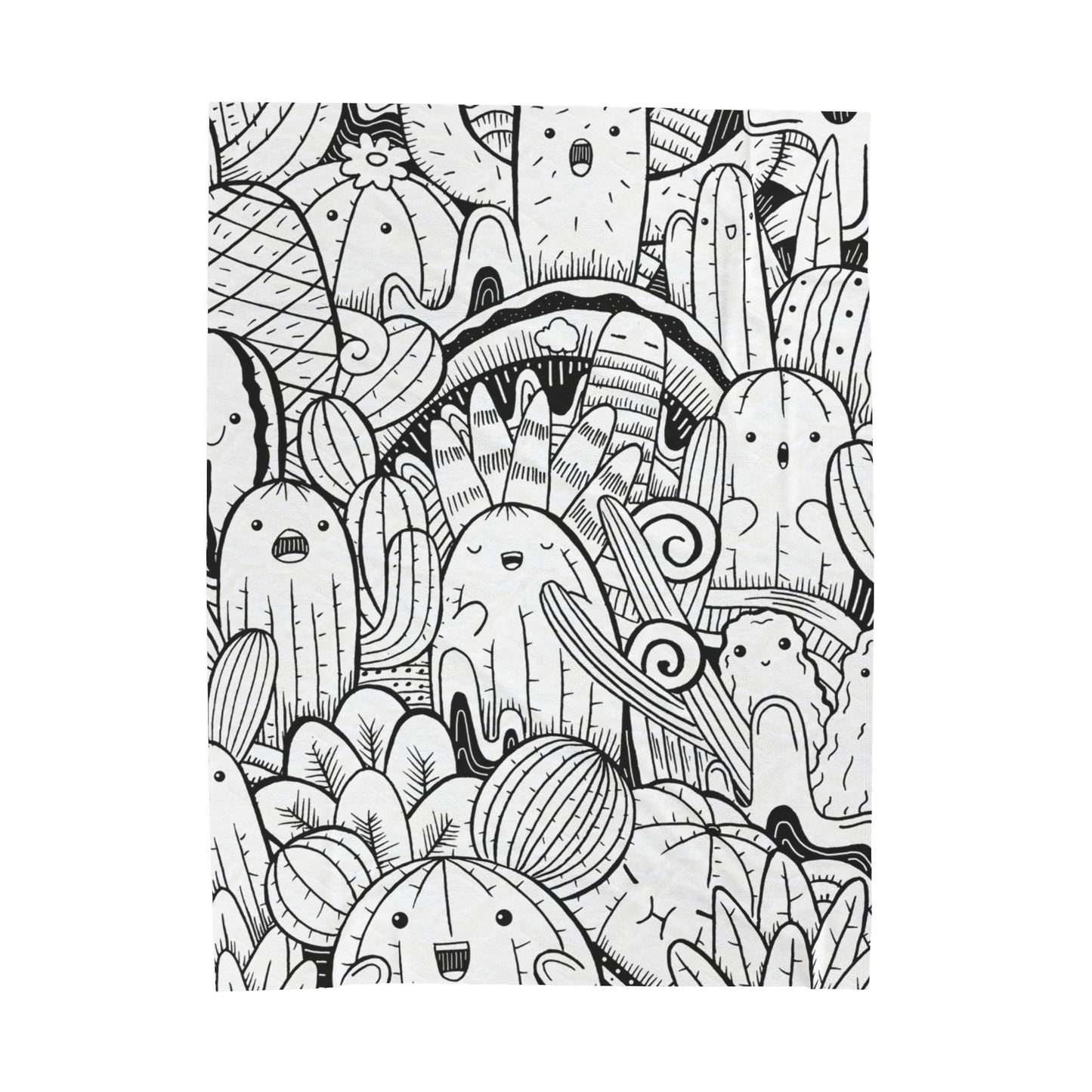 Doodle Cactus - Couverture en peluche en velours Inovax