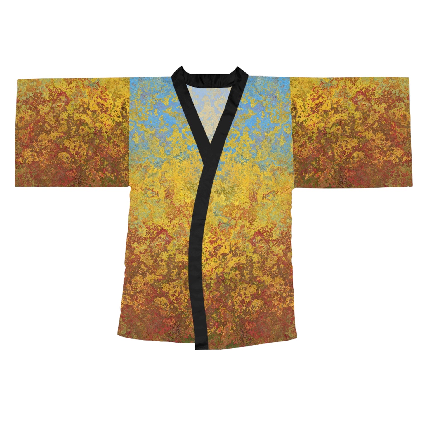 Manchas doradas y azules - Bata tipo kimono de manga larga Inovax