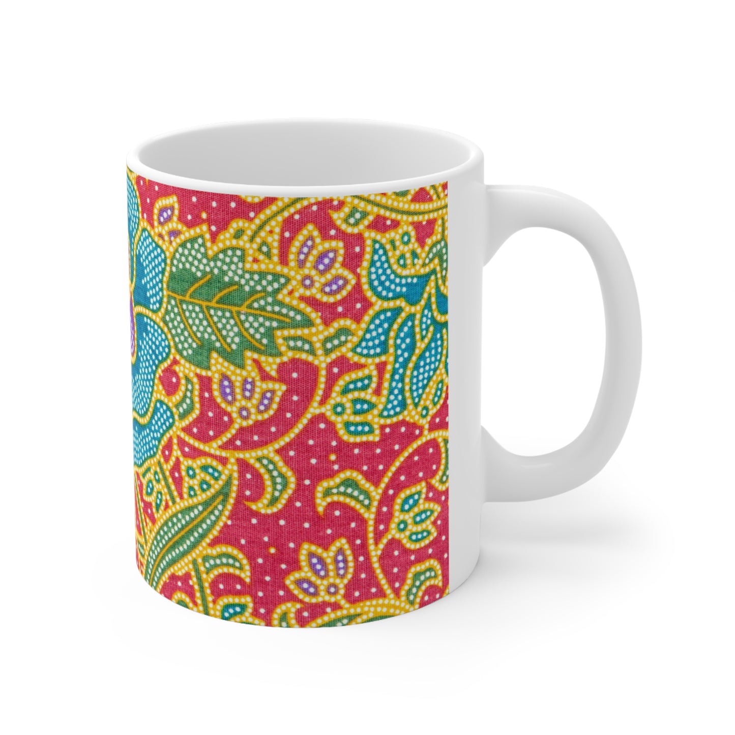 Green and red flowers - Inovax Ceramic Mug 11oz