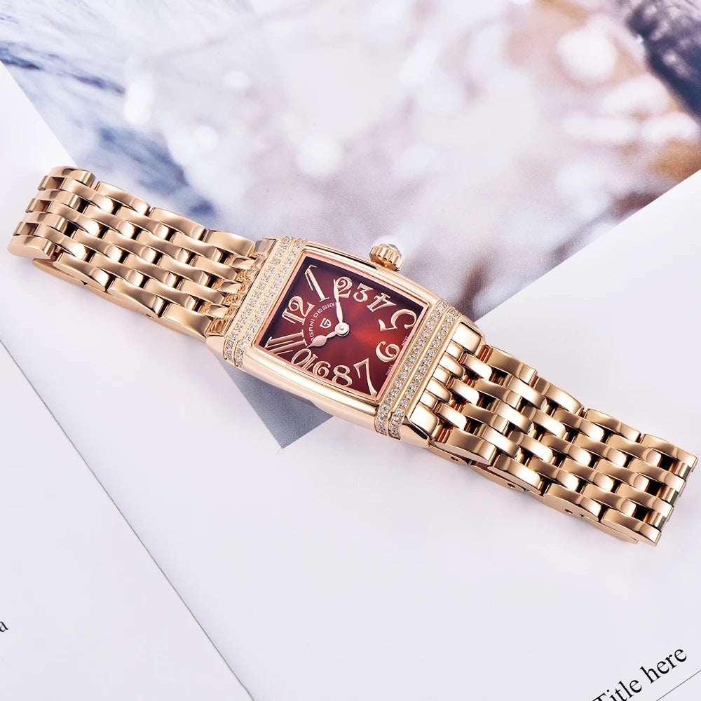 Montre à quartz carrée à cadran de coquille de mode pour femmes avec diamants