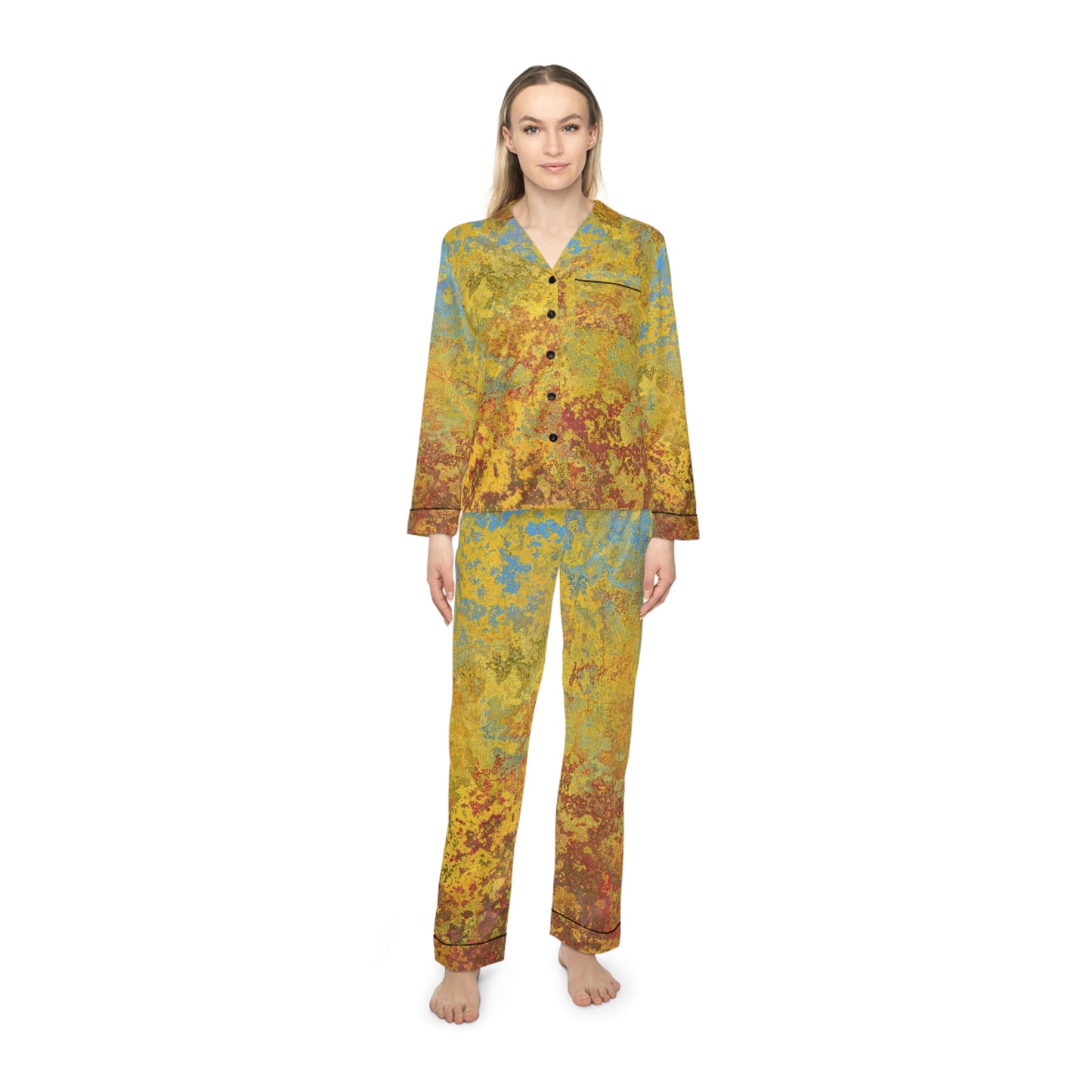 Gold and blue spots - Inovax Women's Satin Pajamas