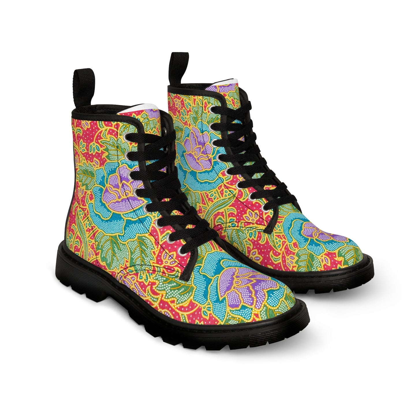 Fleurs vertes et rouges - Bottes en toile pour hommes Inovax