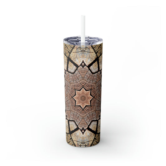 Brown Mandala - Inovax Maars® Skinny Tumbler with Straw 20oz