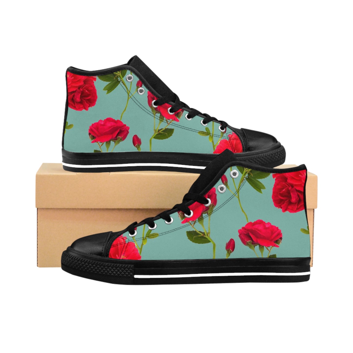 Red Flowers and blue - Inovax Women's Classic Sneakers