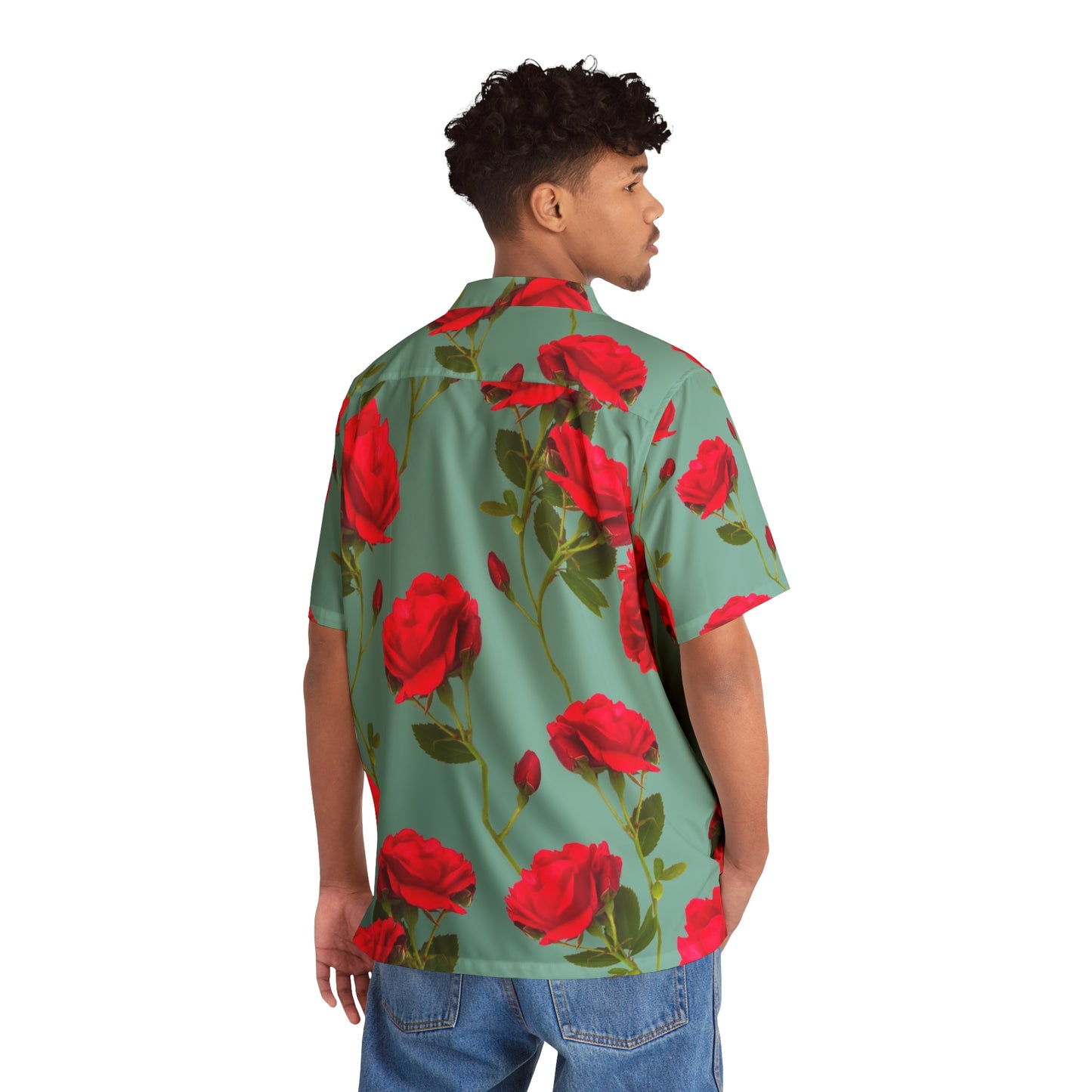 Flores Rojas y Azul - Camisa Hawaiana Hombre Inovax