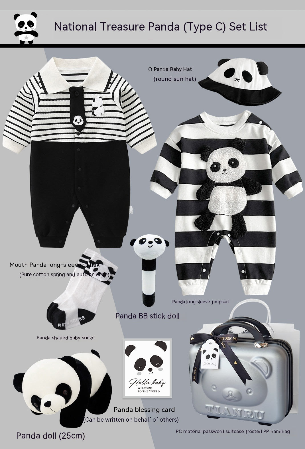 Coffret cadeau pour bébé Panda Ensemble de vêtements en pur coton quatre saisons