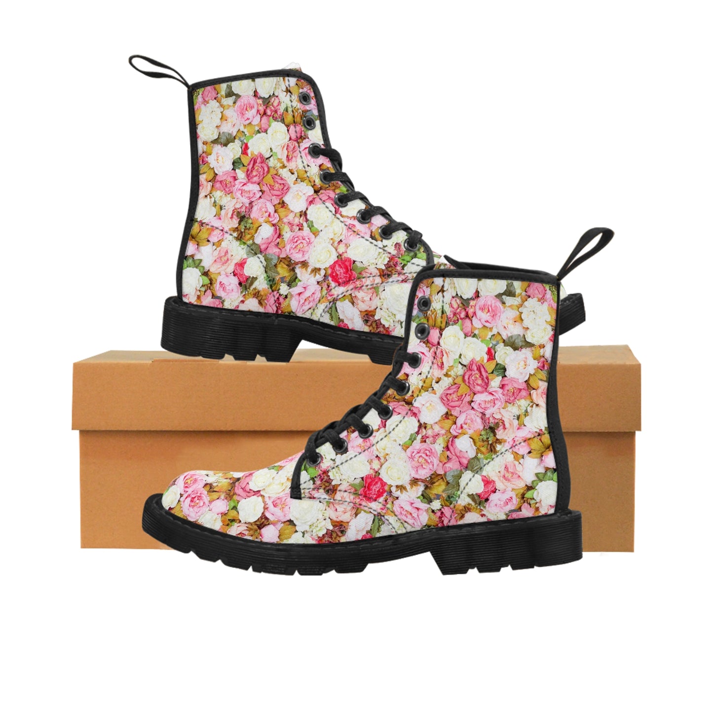 Pink Flowers - Inovax Men's Canvas Boots