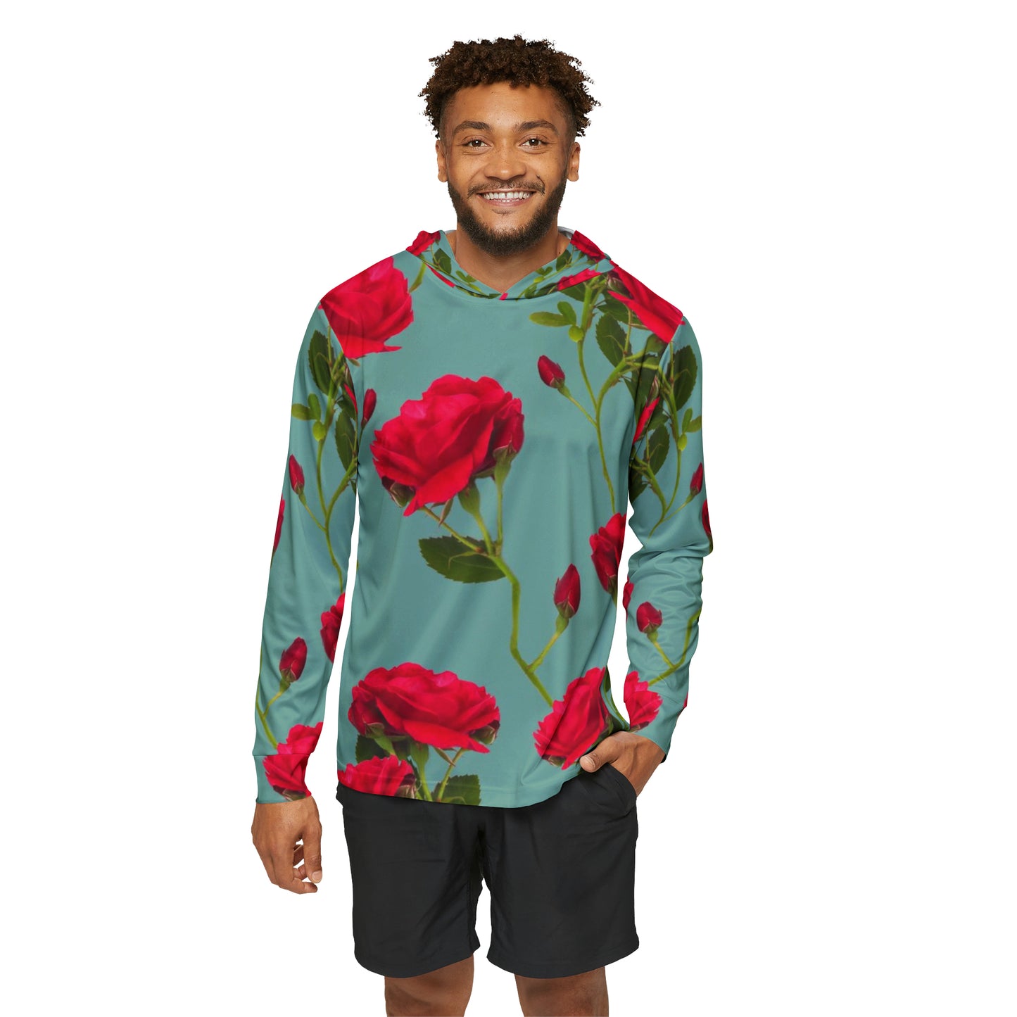 Red Flowers and blue - Men's Sports Warmup Hoodie