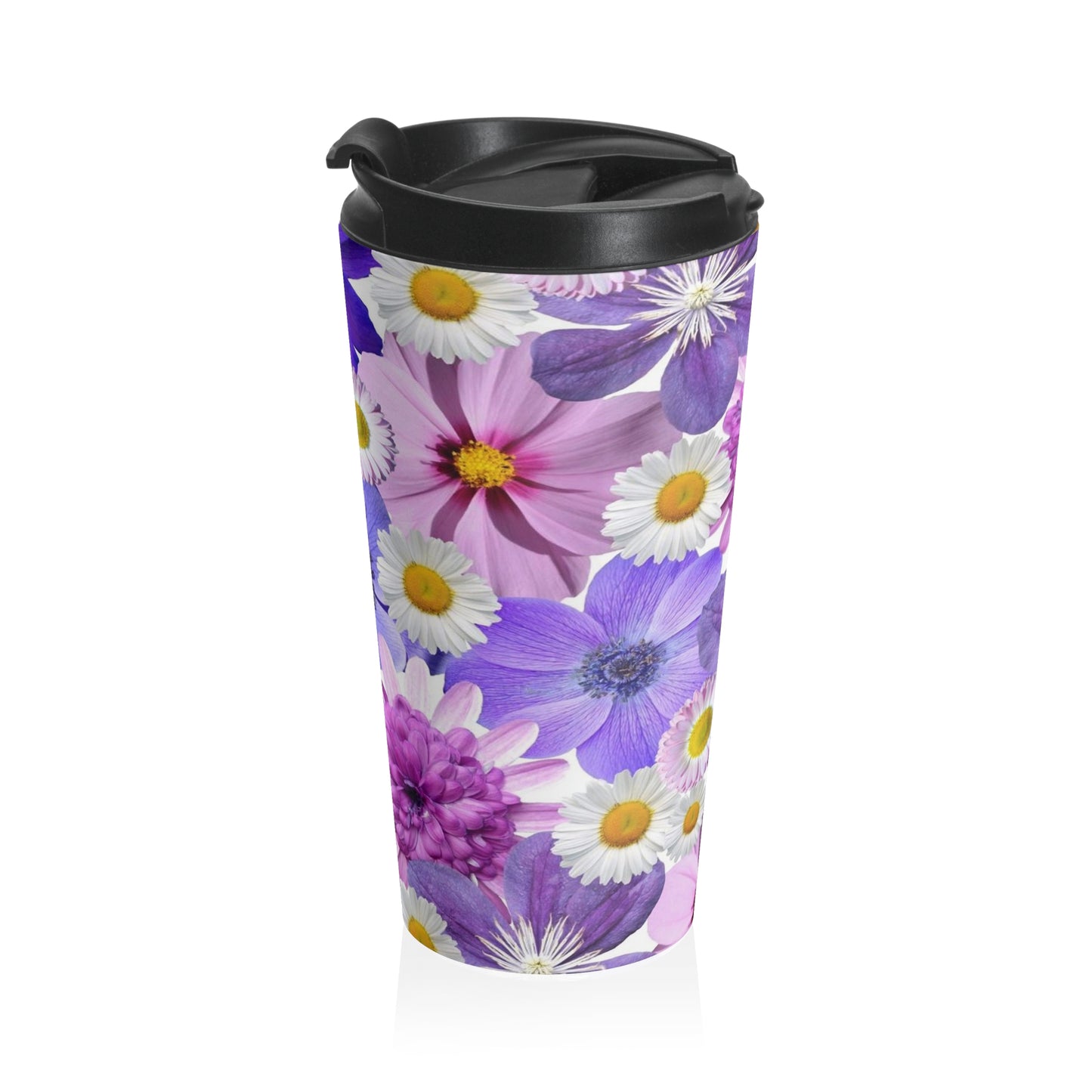 Purple Flowers - Inovax Stainless Steel Travel Mug