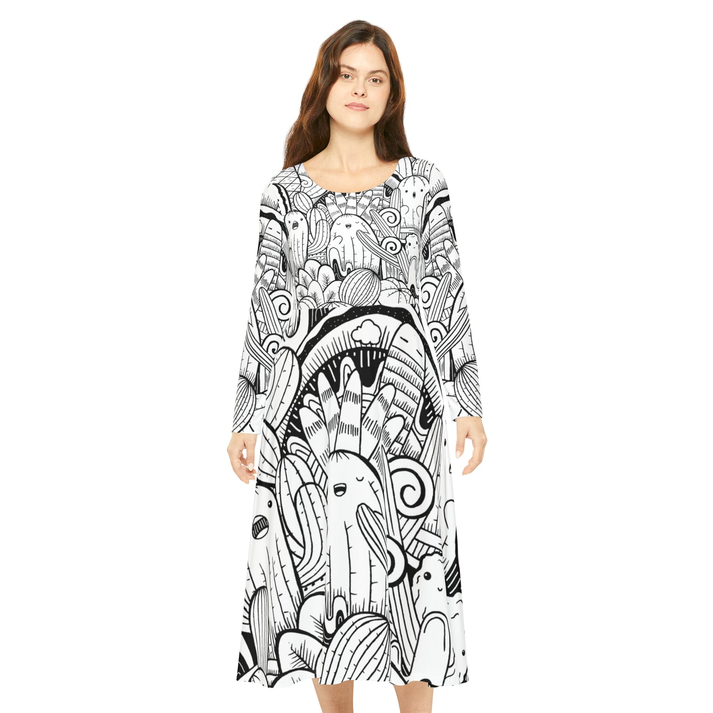 Doodle Cactus - Inovax Women's Long Sleeve Dance Dress