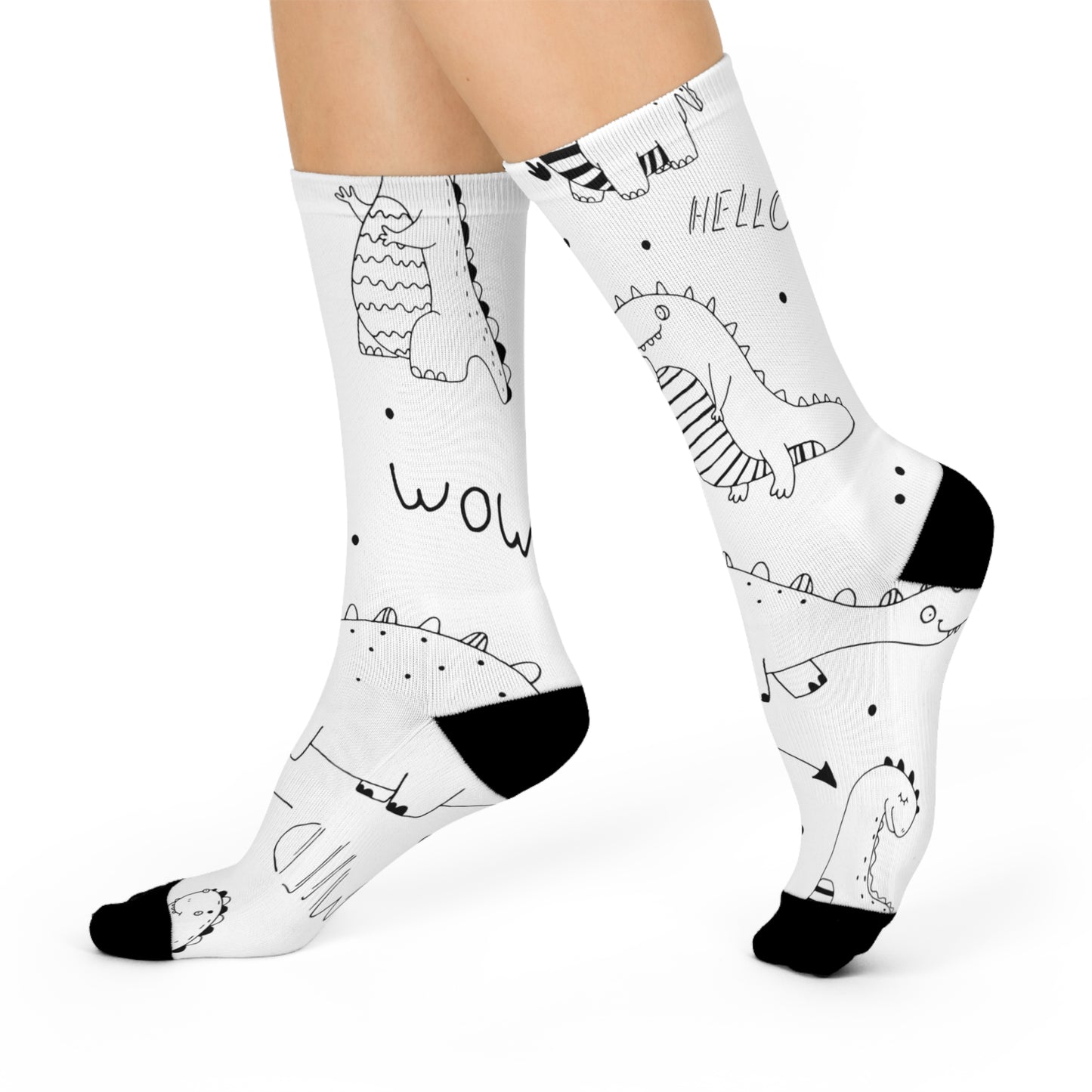 Doodle Dinosours - Inovax Cushioned Crew Socks