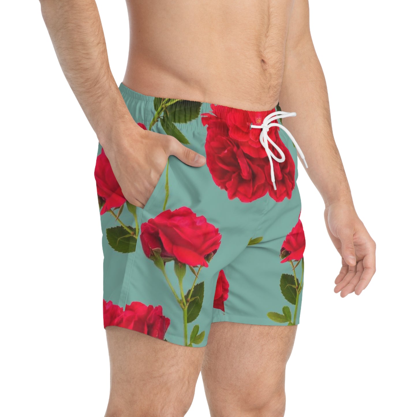 Red Flowers and blue - Inovax Swim Trunks