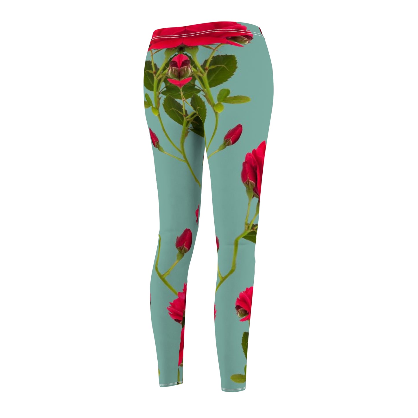 Red Flowers and blue - Inovax Women's cut & sew Casual Leggings