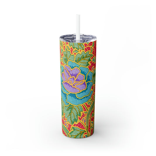 Green and red flowers - Inovax Maars® Skinny Tumbler with Straw 20oz