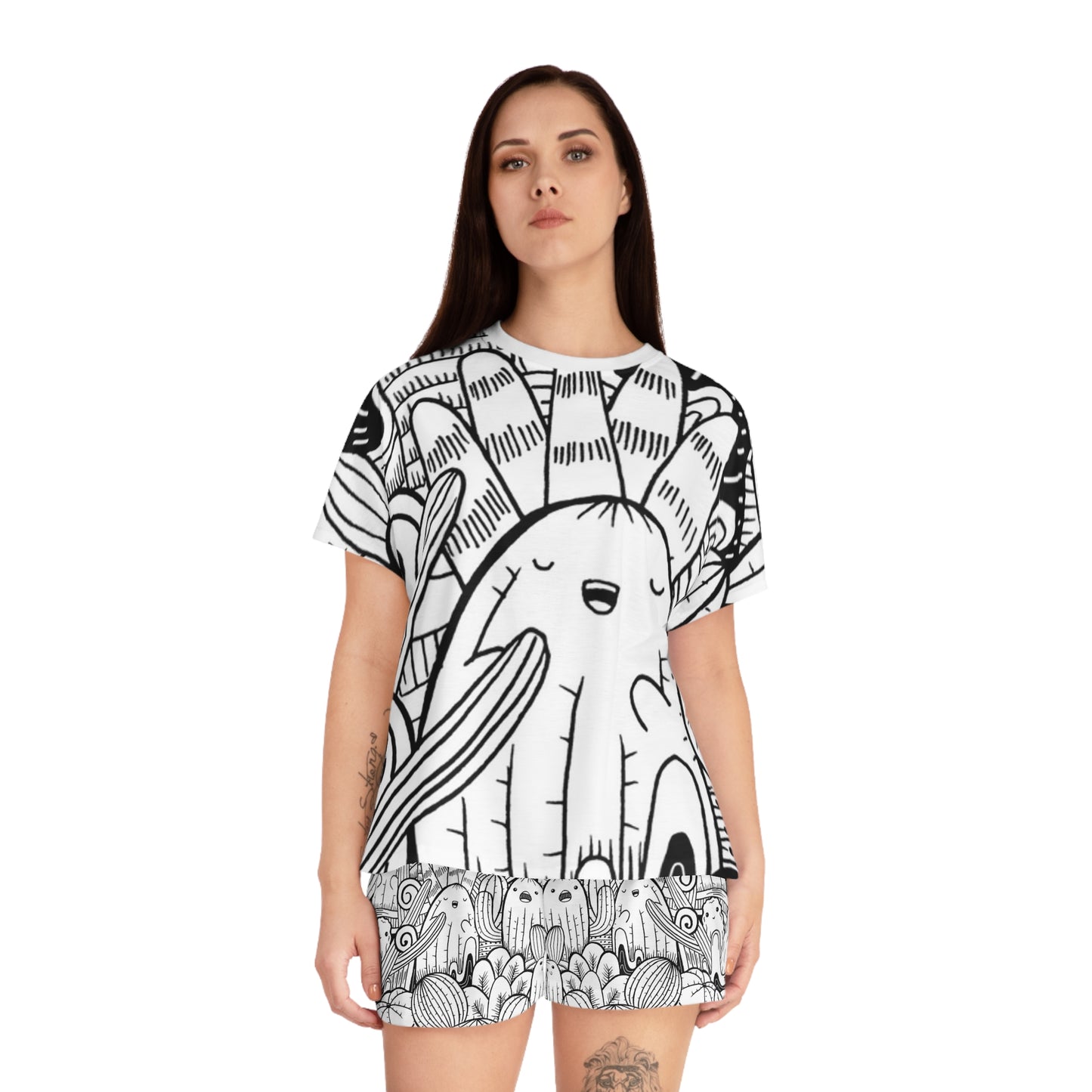 Doodle Cactus - Conjunto de pijama corto para mujer Inovax