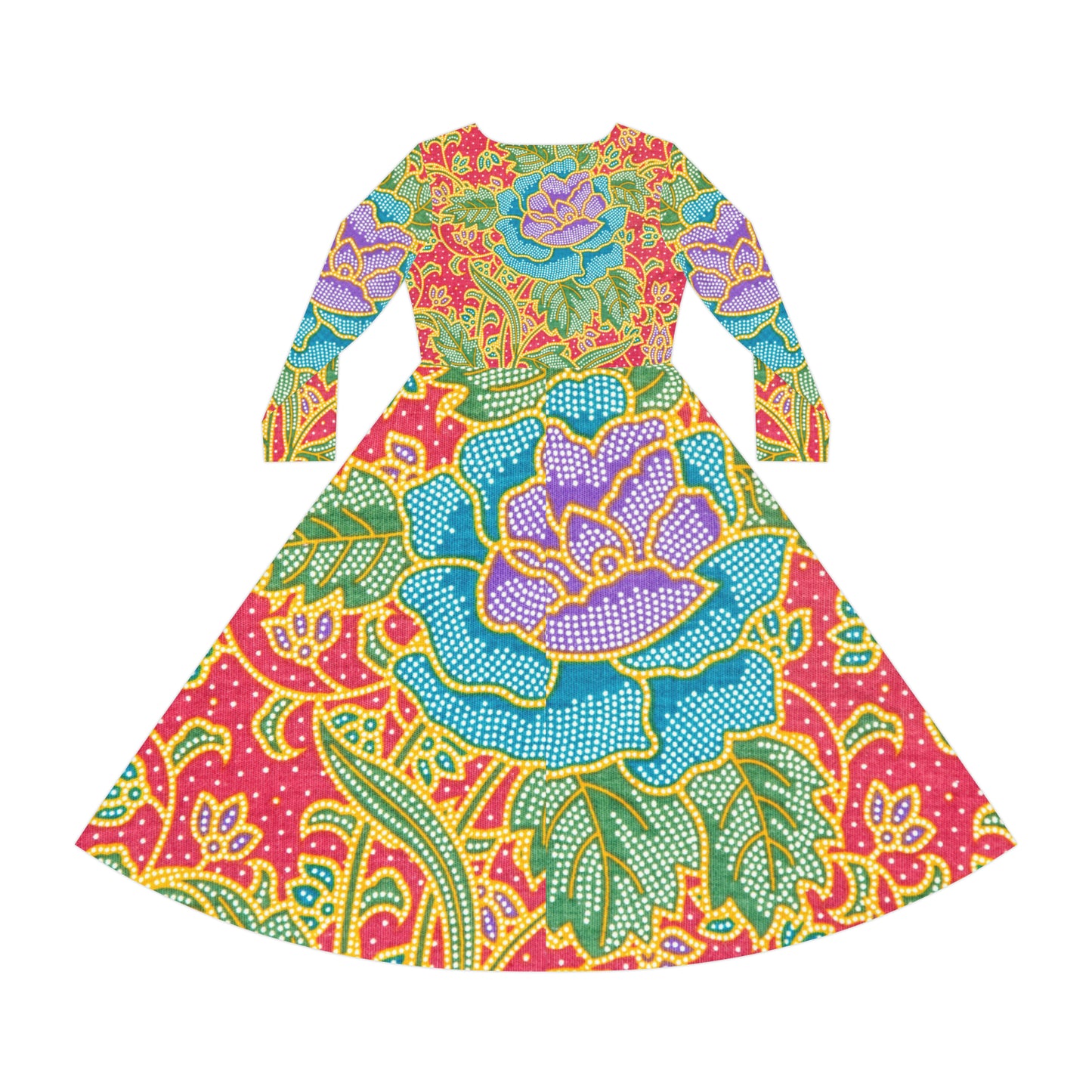 Fleurs vertes et rouges - Robe de danse à manches longues pour femmes Inovax