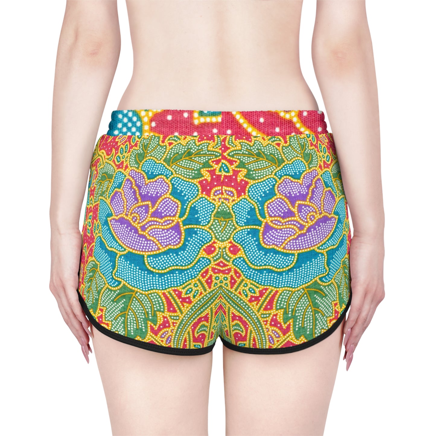 Flores verdes y rojas - Shorts Relaxed Mujer Inovax