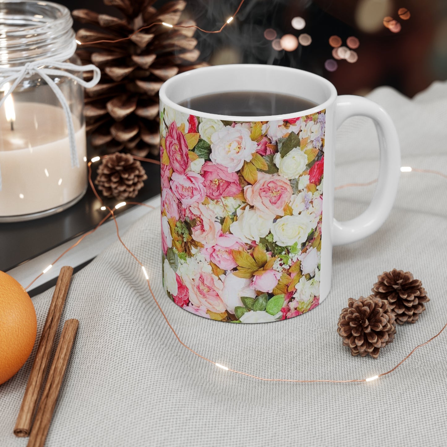 Fleurs roses - Tasse en céramique Inovax 11oz