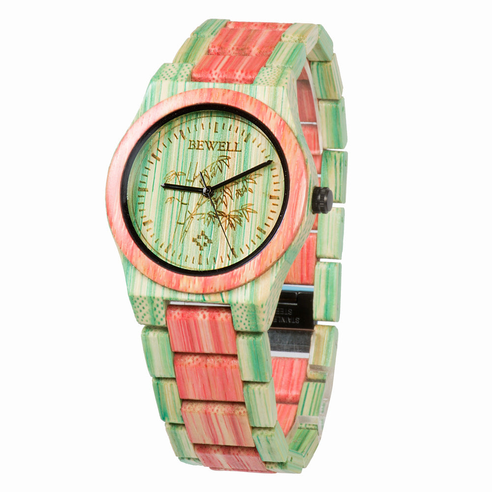 Reloj de madera dinámico color madera de bambú.