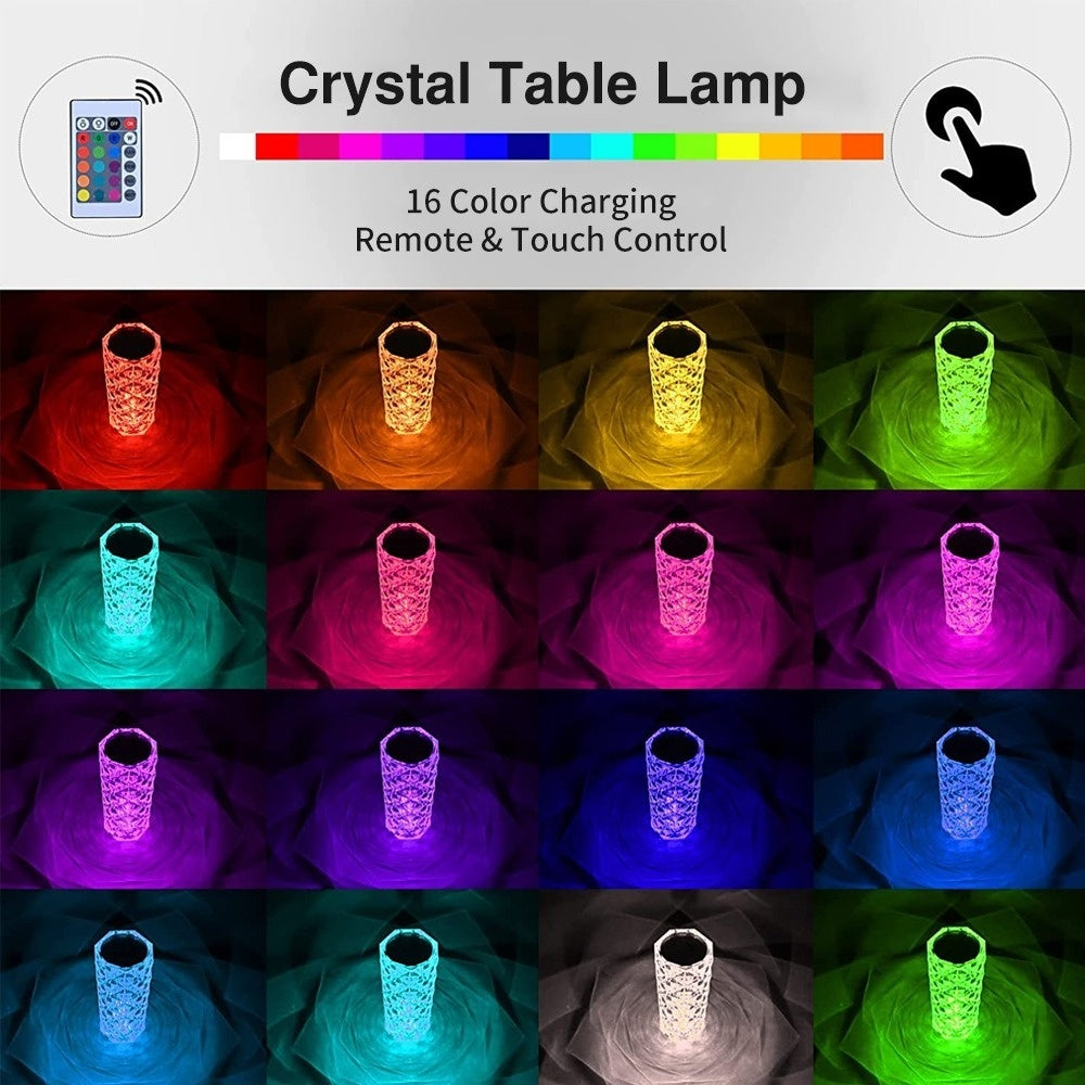 16 couleurs LED lampe en cristal Rose lumière tactile lampes de Table Bedr