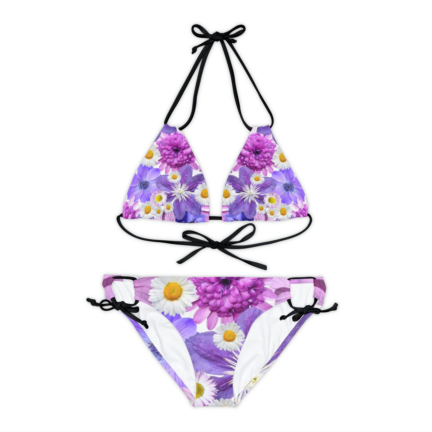 Fleurs violettes - Ensemble de bikini à bretelles Inovax