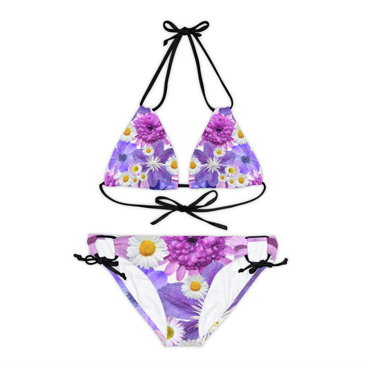 Flores Púrpuras - Conjunto de bikini con tiras Inovax