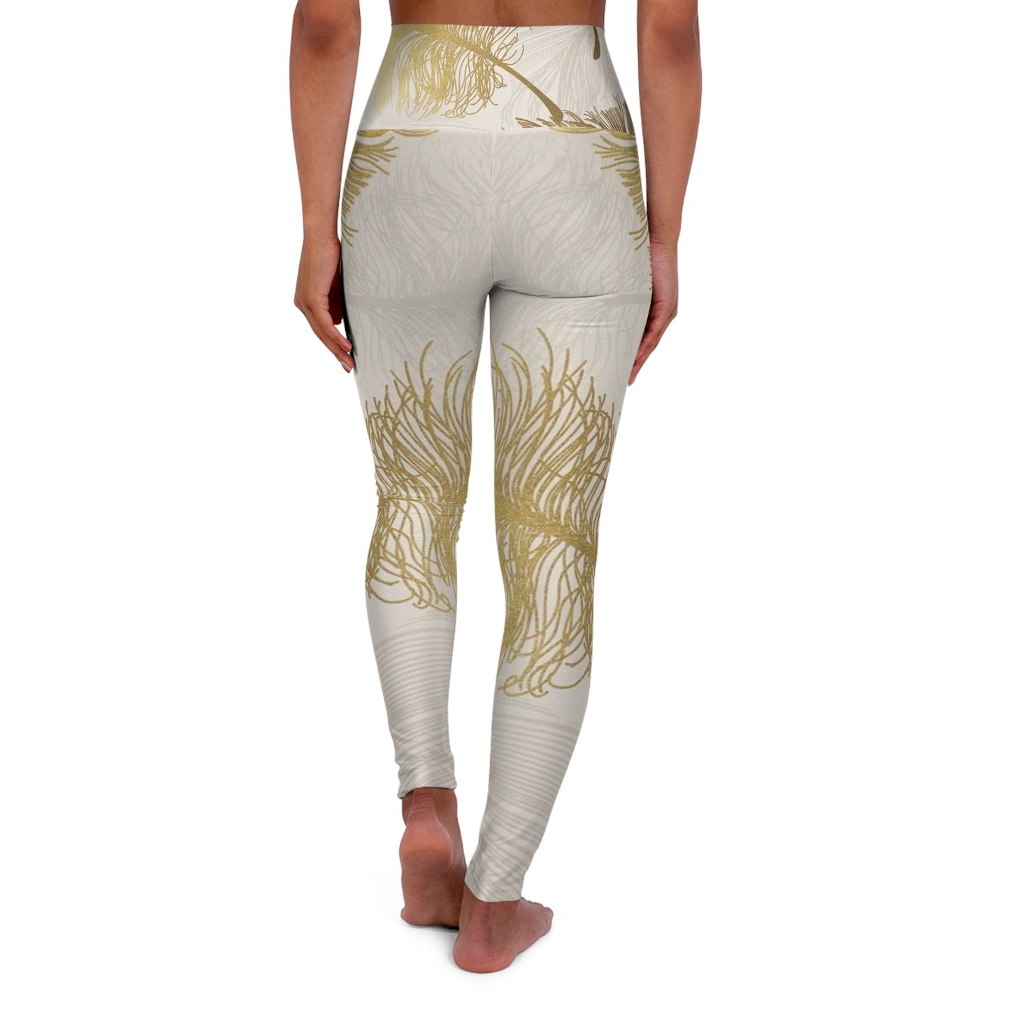 Plumes dorées - Leggings de yoga taille haute Inovax