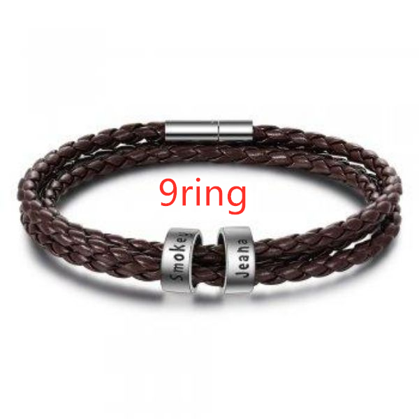 Pulsera de cuero genuino trenzada personalizada para hombre, cuentas personalizadas de acero inoxidable, pulsera con dijes de nombre para hombres con apellidos