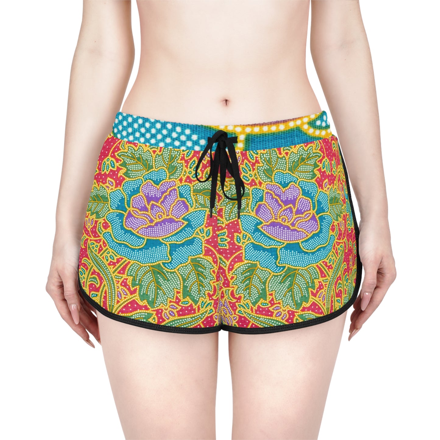 Flores verdes y rojas - Shorts Relaxed Mujer Inovax