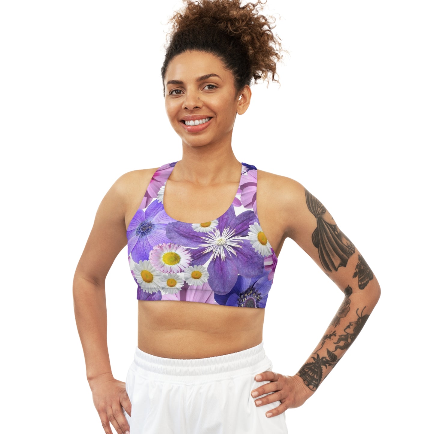 Purple Flowers - Inovax Seamless Sports Bra