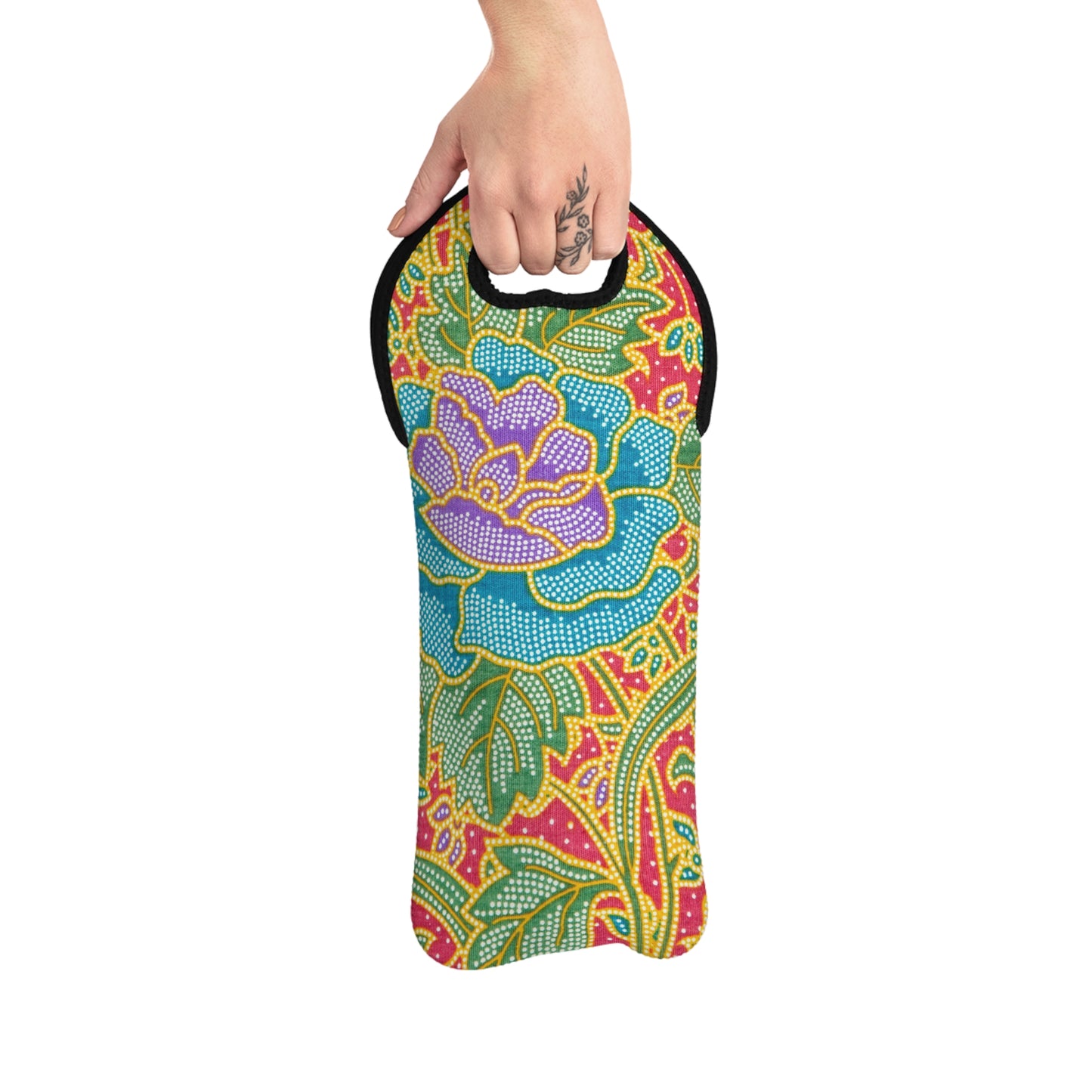 Fleurs vertes et rouges - Inovax Wine Tote Bag