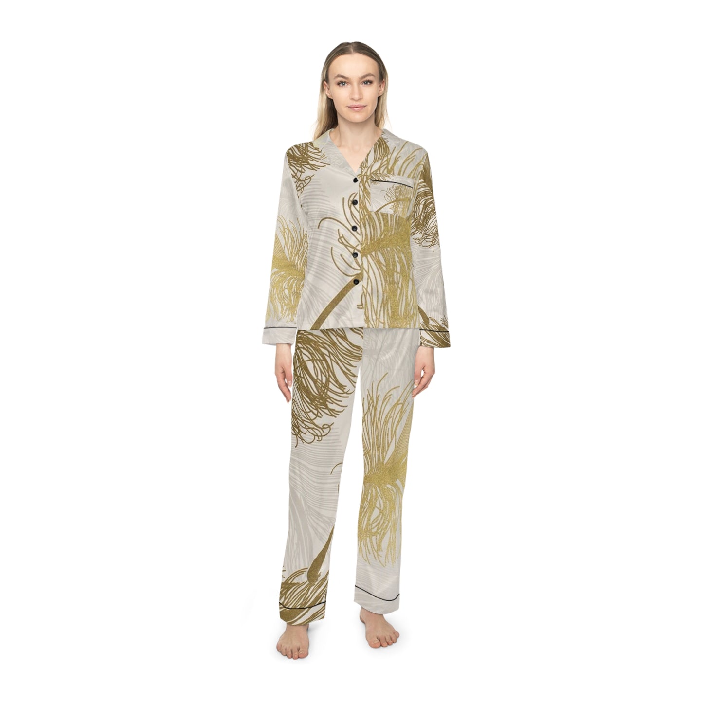 Golden Feathers - Inovax Women's Satin Pajamas