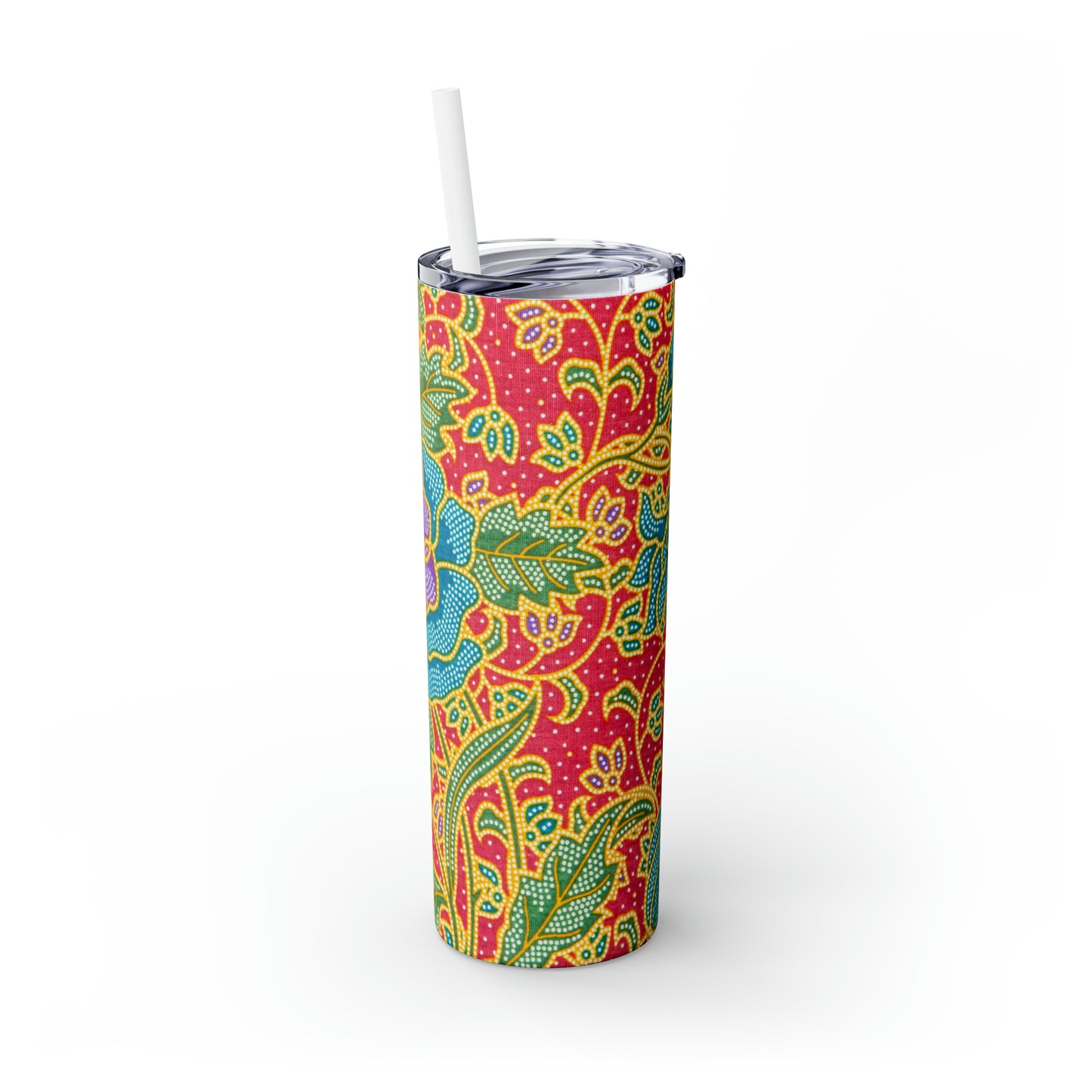 Green and red flowers - Inovax Maars® Skinny Tumbler with Straw 20oz