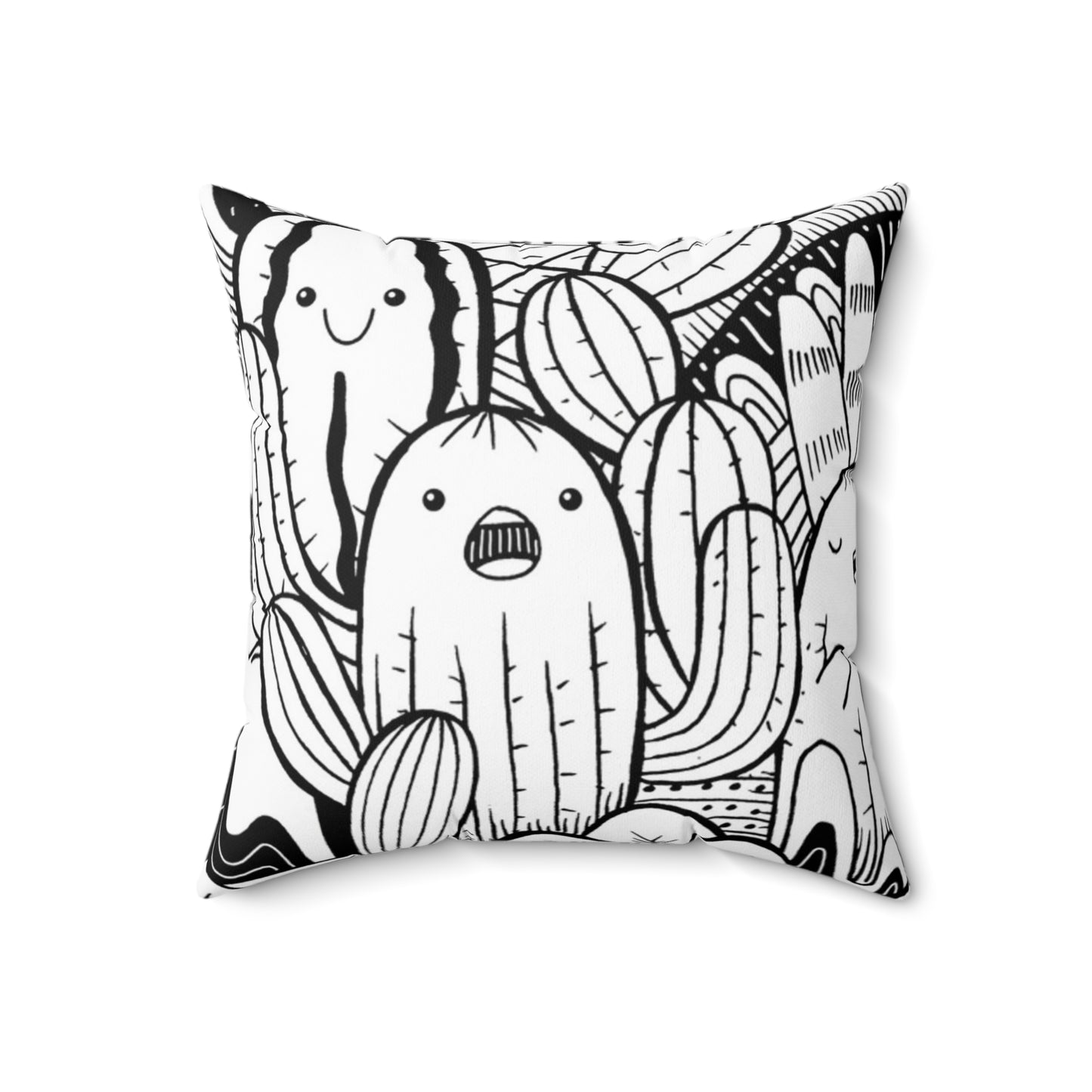 Doodle Cactus - Almohada cuadrada de poliéster hilado Inovax