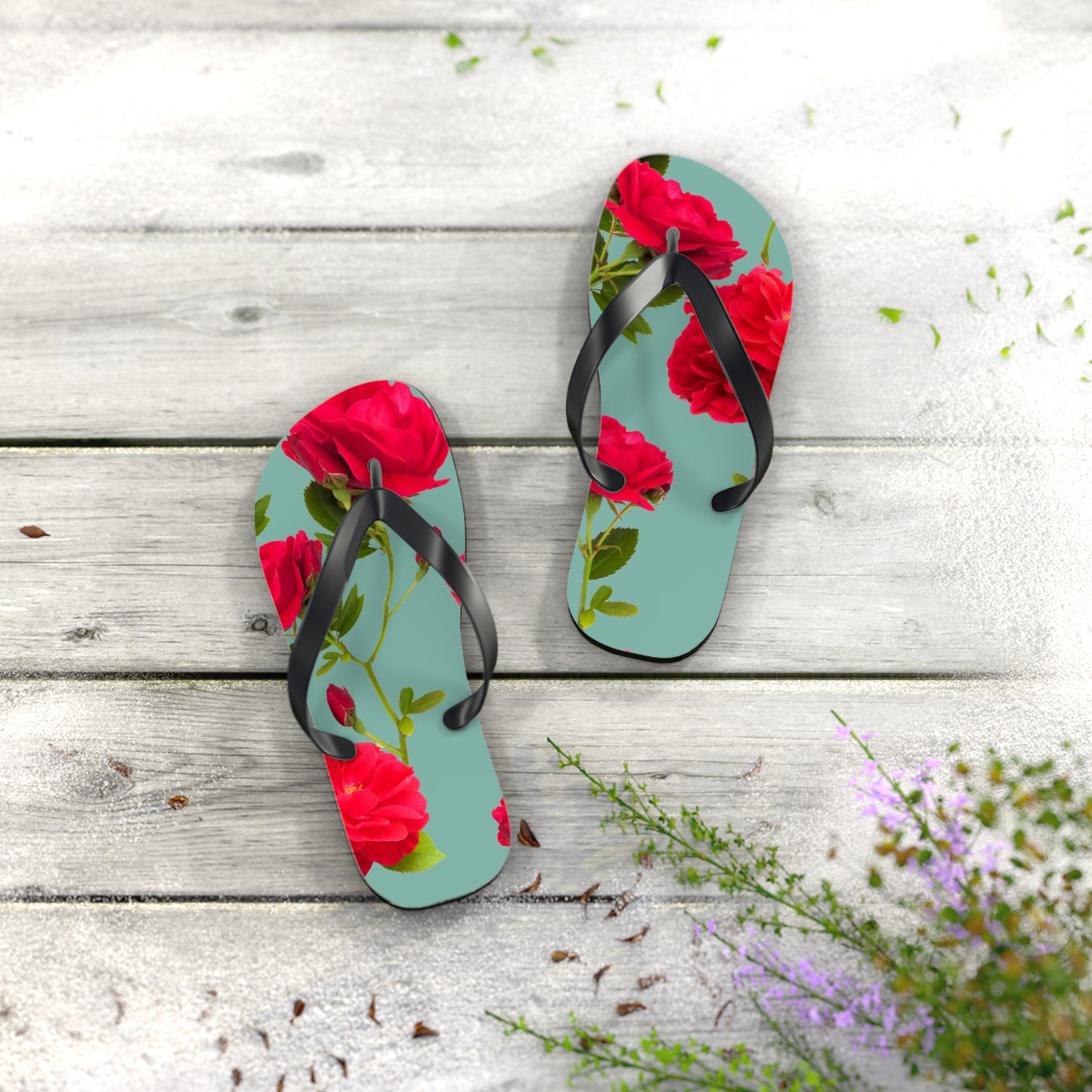 Red Flowers and blue - Inovax Flip Flops