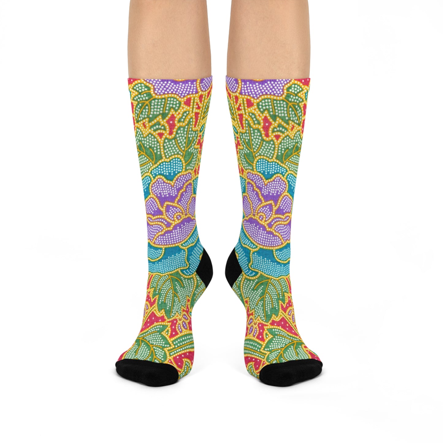 Green and red flowers - Inovax Cushioned Crew Socks