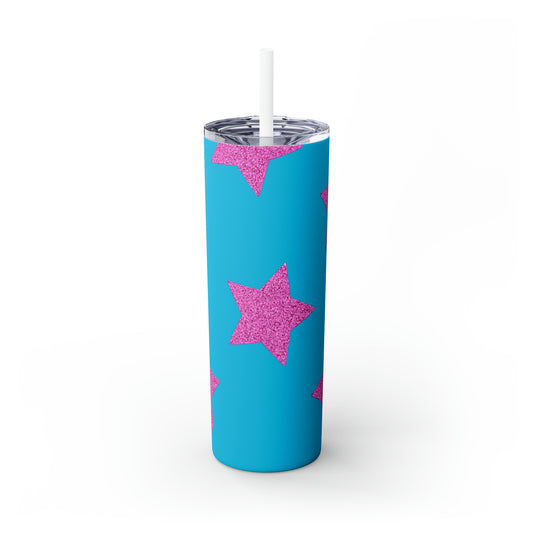 Pink Stars - Inovax Maars® Skinny Tumbler with Straw 20oz