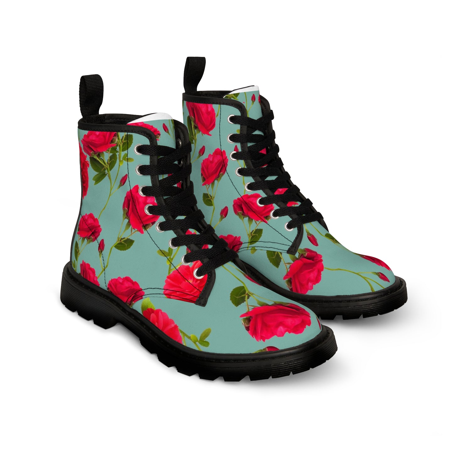 Fleurs rouges et bleues - Bottines en toile pour femme Inovax