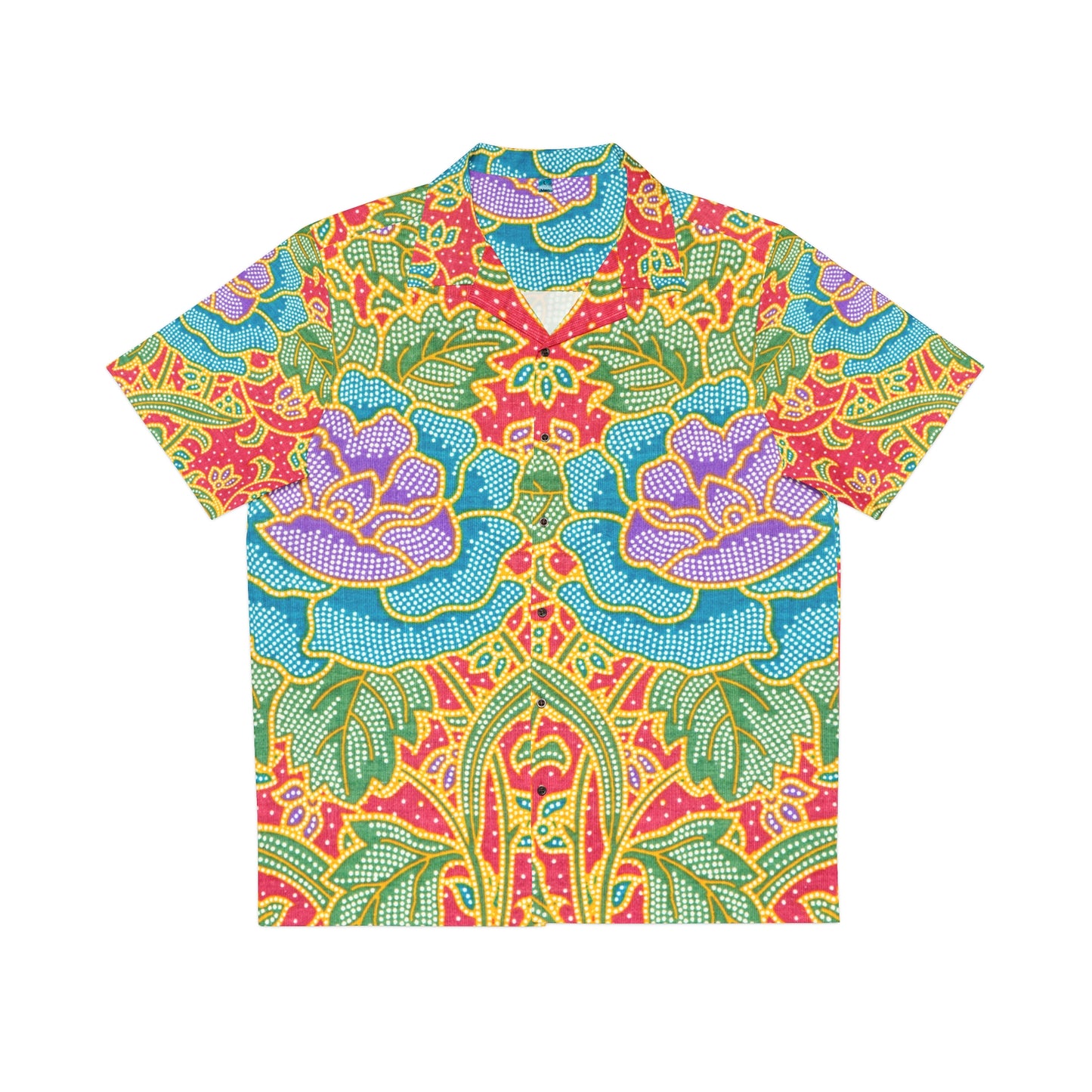 Flores verdes y rojas - Camisa hawaiana hombre Inovax