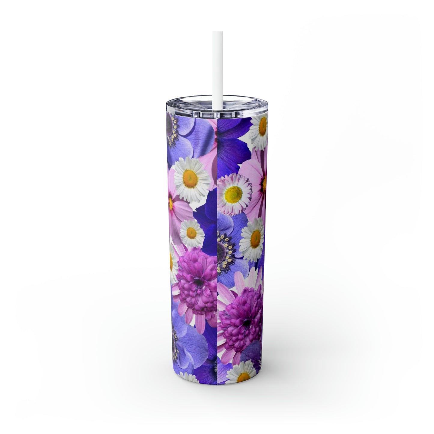 Flores moradas - Vaso delgado con pajita Inovax Maars® de 20 oz