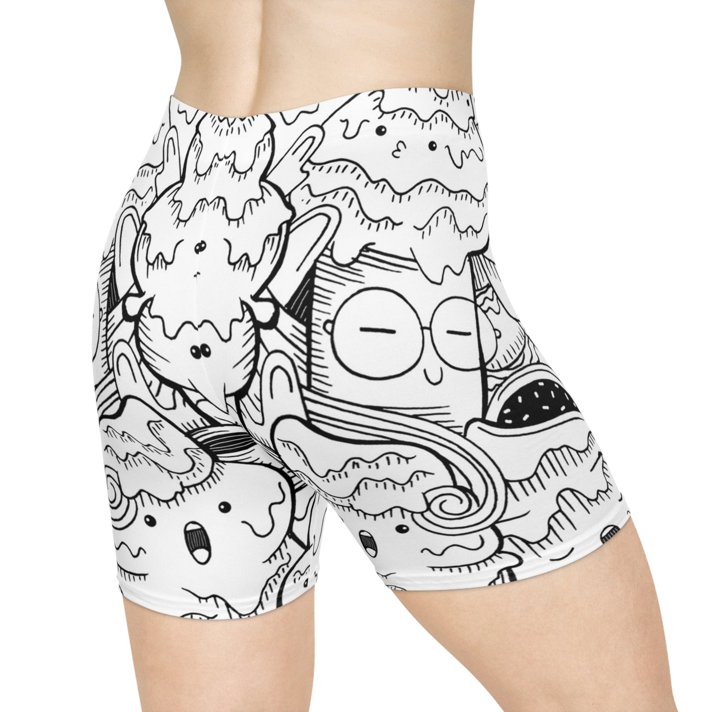 Doodle Icecream - Pantalones cortos de motociclista para mujer Inovax