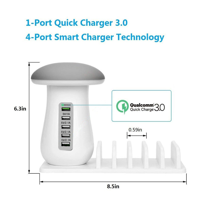 Lampe champignon multifonction 2 en 1, support de lampe LED, chargeur USB, fournitures de bureau et de maison