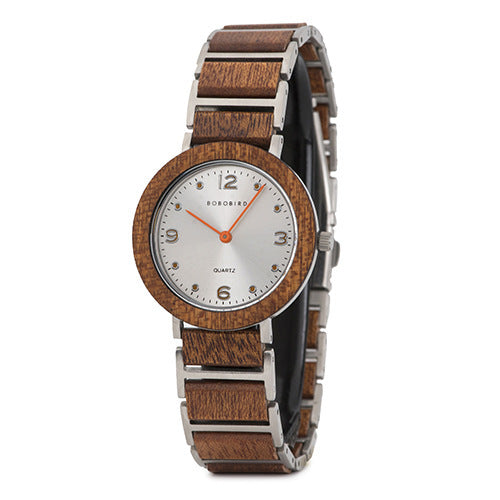 Reloj de madera de cuarzo Reloj casual de acero inoxidable resistente al agua