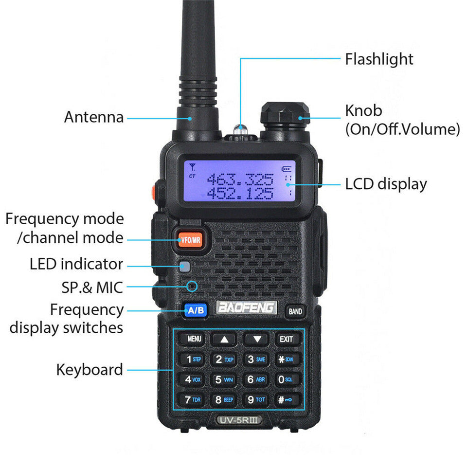 Baofeng Uv-5R Walkie Talkie de tres segmentos Vhf 220-226Mhz Frecuencia Uhf Antena Dual Walkie Talkie pieza de mano Civil